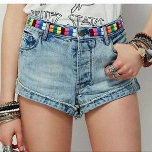 Free People Eliot Rainbow Size 26 30in Embroidered Button Fly Denim Shorts